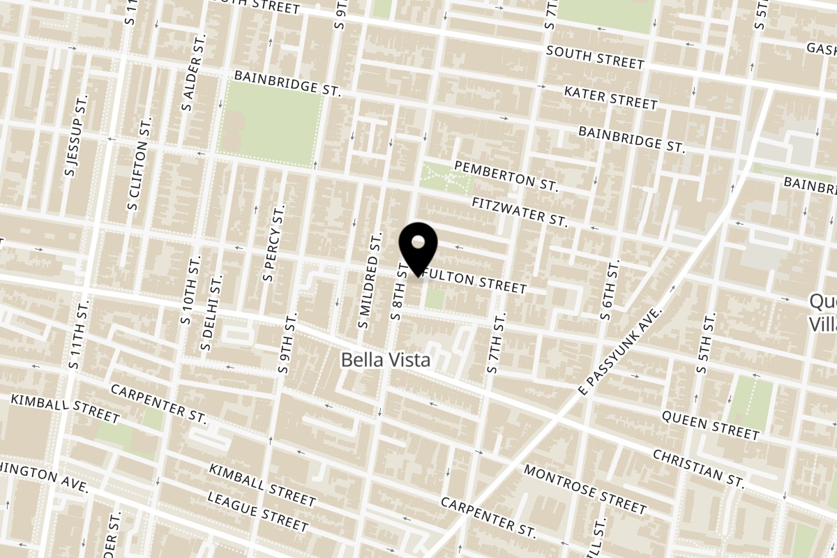 Map showing the location of Lazeez Indian Cuisine on 763 S 8th St in Philadelphia